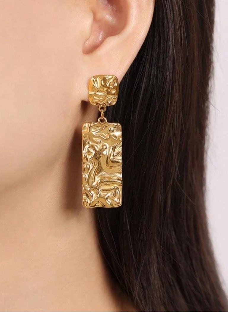 Dangle Charms Luxury & Elegant Stainless Steel Gold Plated Drop Earrings - Image 3