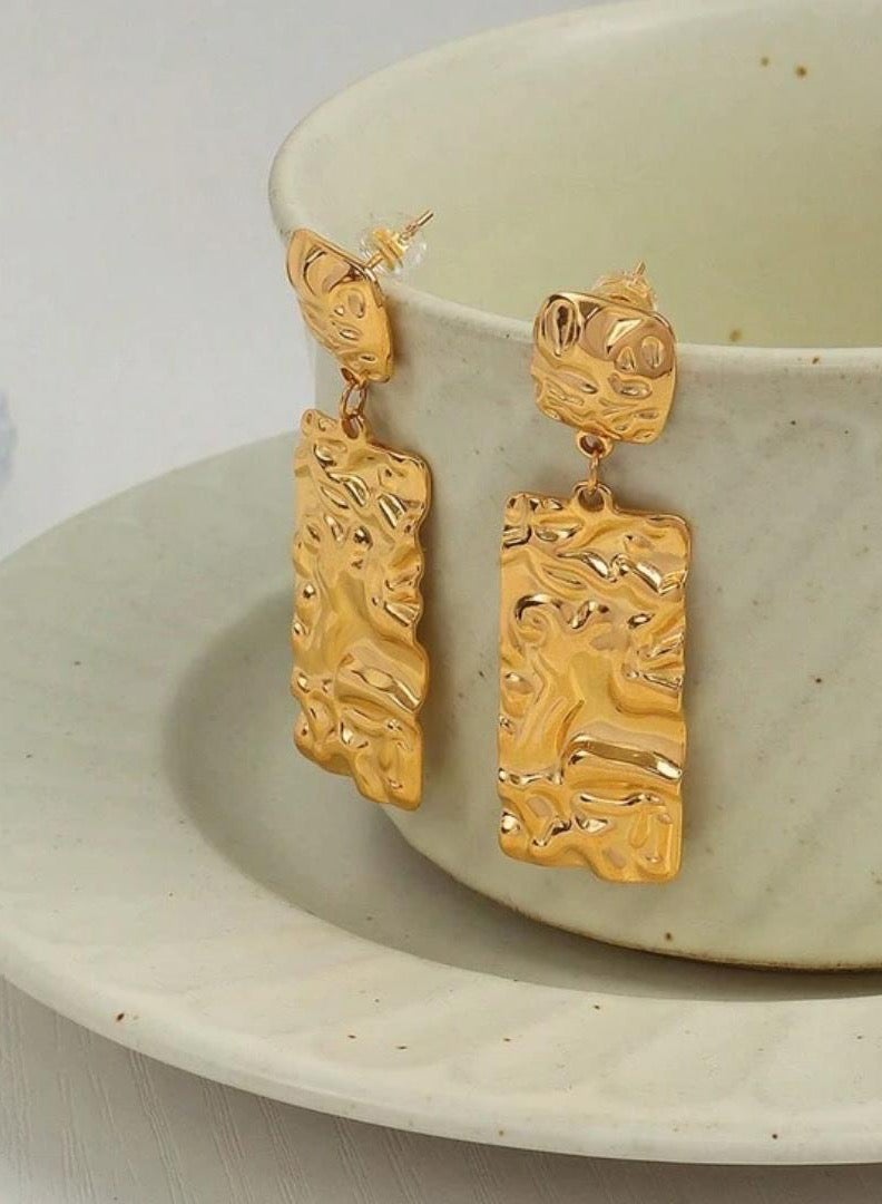 Dangle Charms Luxury & Elegant Stainless Steel Gold Plated Drop Earrings - Image 4