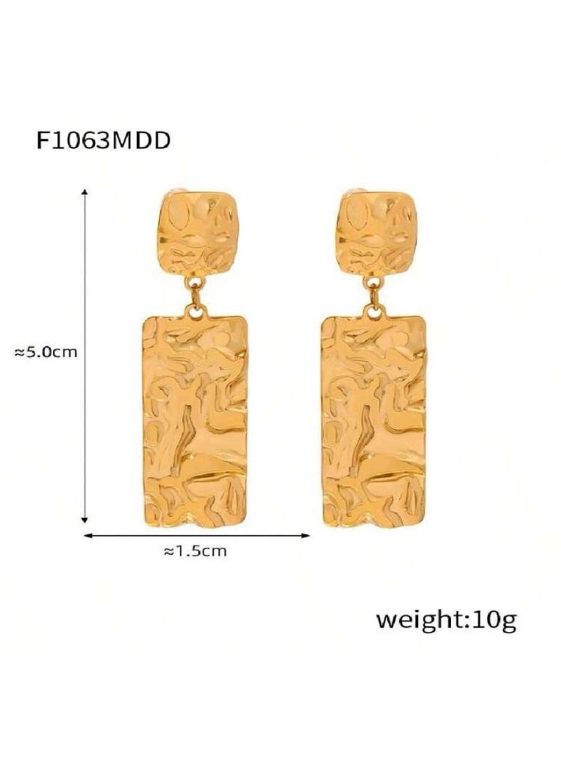 Dangle Charms Luxury & Elegant Stainless Steel Gold Plated Drop Earrings - Image 5