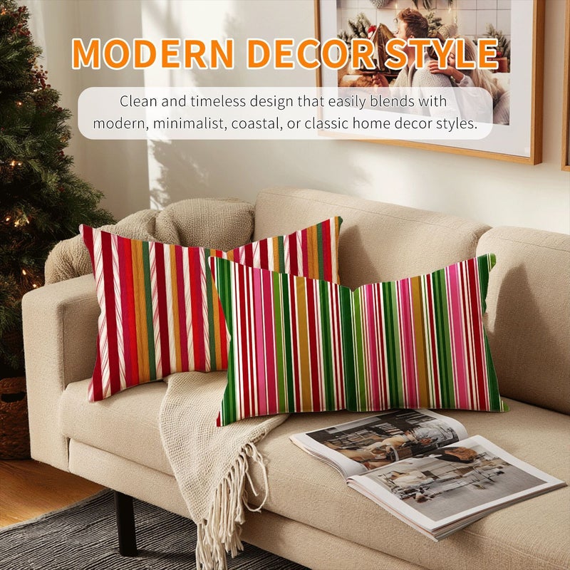 Vibrant Striped Throw Pillows 2 Pack 12x20 Inch Soft Plush Polyester Outdoor Decor - Image 4
