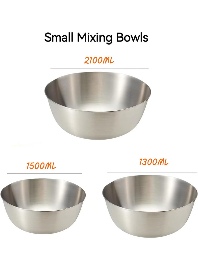 أوعية خلط من الفولاذ المقاوم للصدأ - 3 عبوات مجموعة أوعية خلط صغيرة أكثر سمكا من الفولاذ المقاوم للصدأ ذات قاع مسطح ، منظمات تخزين طعام المنزل والثلاجة والمطبخ (700 مل / 1300 مل / 2100 مل) - Image 2