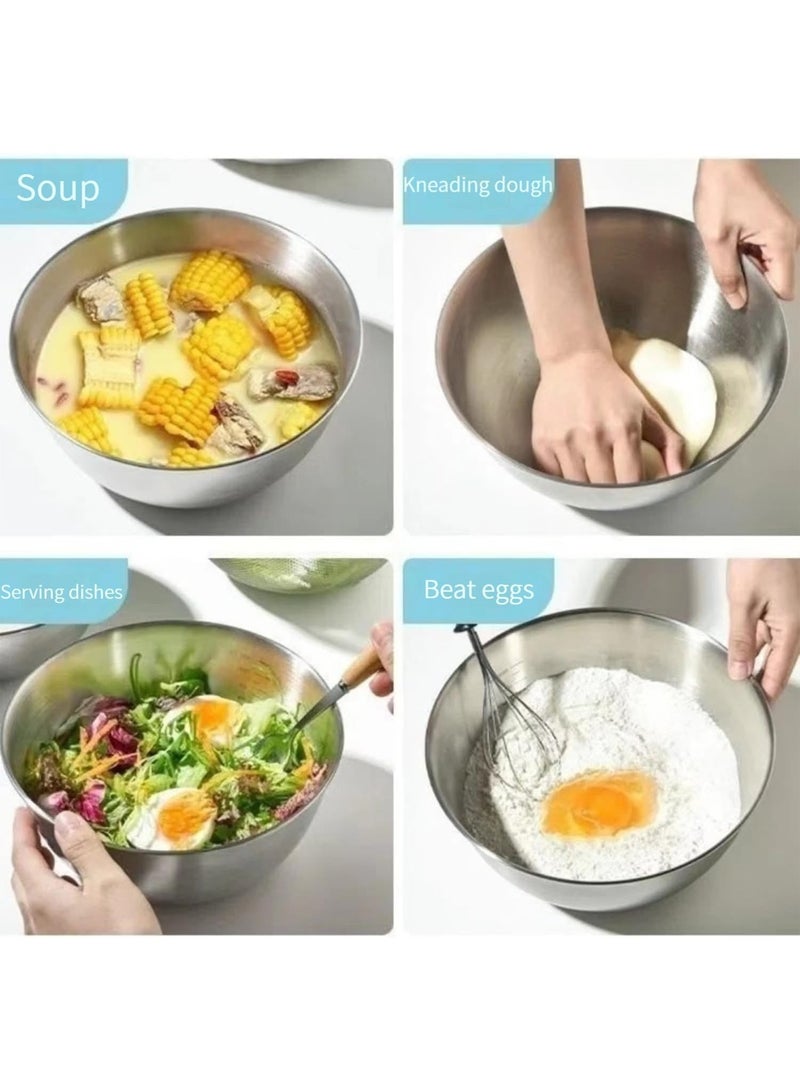 أوعية خلط من الفولاذ المقاوم للصدأ - 3 عبوات مجموعة أوعية خلط صغيرة أكثر سمكا من الفولاذ المقاوم للصدأ ذات قاع مسطح ، منظمات تخزين طعام المنزل والثلاجة والمطبخ (700 مل / 1300 مل / 2100 مل) - Image 4