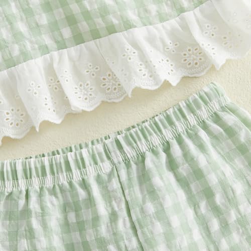 GOOCHEER Toddler Girl Clothes Baby Summer Outfits Plaid Ruffle Sleeveless Vest Tank Tops Pants Set 12 18 24 Month 2T 3T 4T (#Lace-Green, 12-18 Months) - Image 5