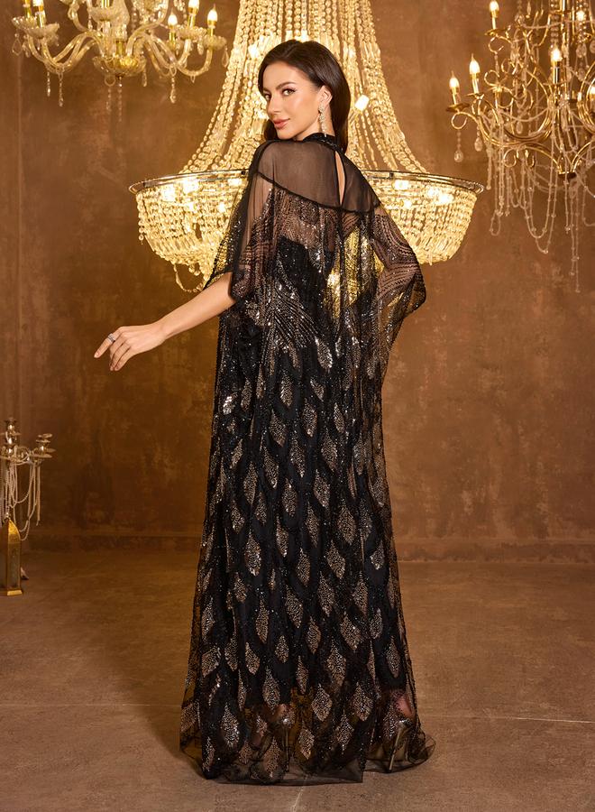 SUPGIR Sequin Detail Batwing Sleeve Maxi Kaftan with Inner Dress Set - Image 3