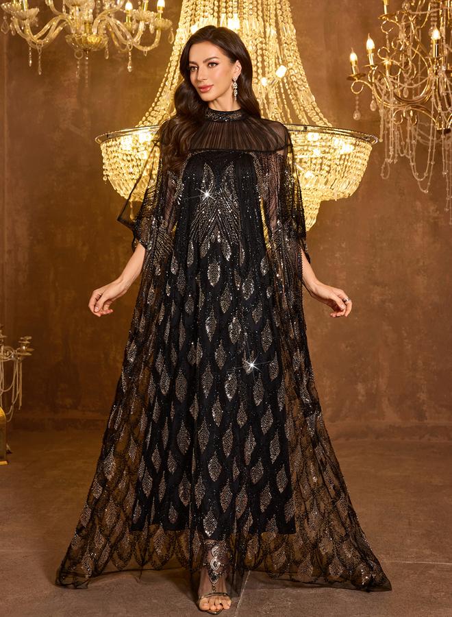 SUPGIR Sequin Detail Batwing Sleeve Maxi Kaftan with Inner Dress Set - Image 1