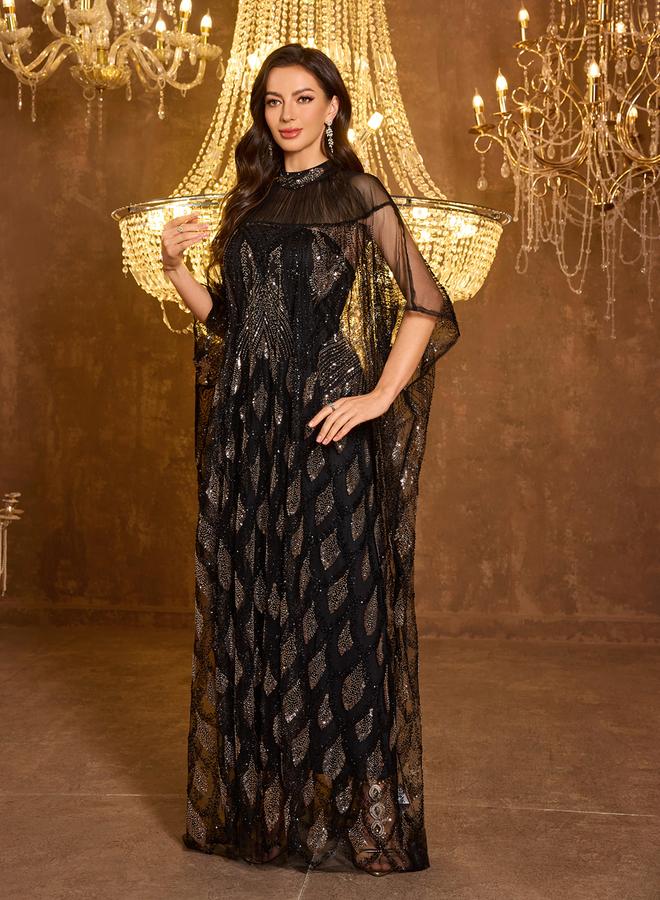 SUPGIR Sequin Detail Batwing Sleeve Maxi Kaftan with Inner Dress Set - Image 5