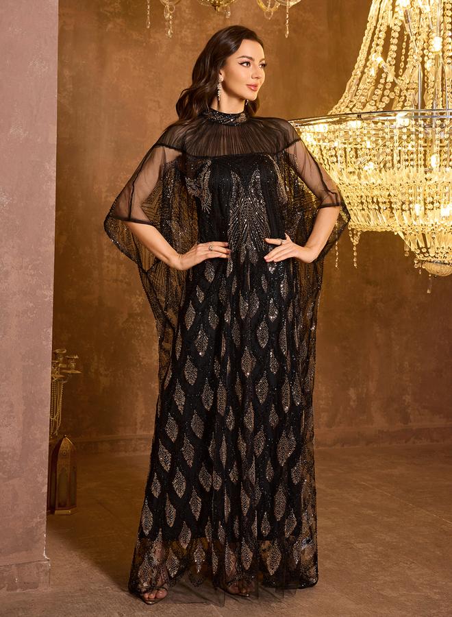 SUPGIR Sequin Detail Batwing Sleeve Maxi Kaftan with Inner Dress Set - Image 2