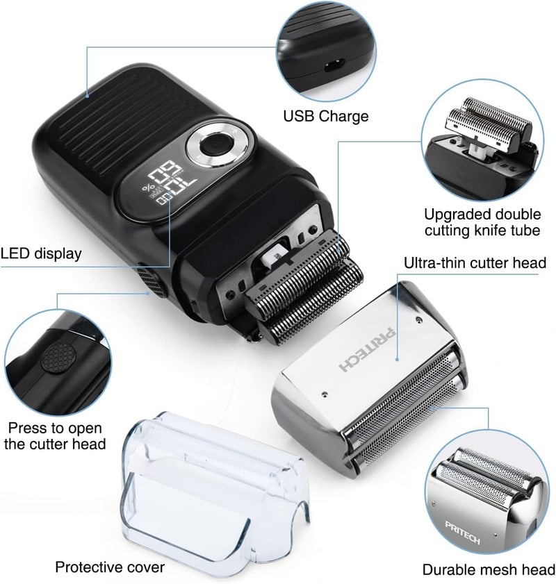 PRITECH Electric Foil and Bald Shavers 2 in 1 Double Shaver for Men Blade and Popup Beard Trimmer with Rechargeable 2 Head 3 Adjustable Speeds Men's Beard Shaver by Pritech - Image 5