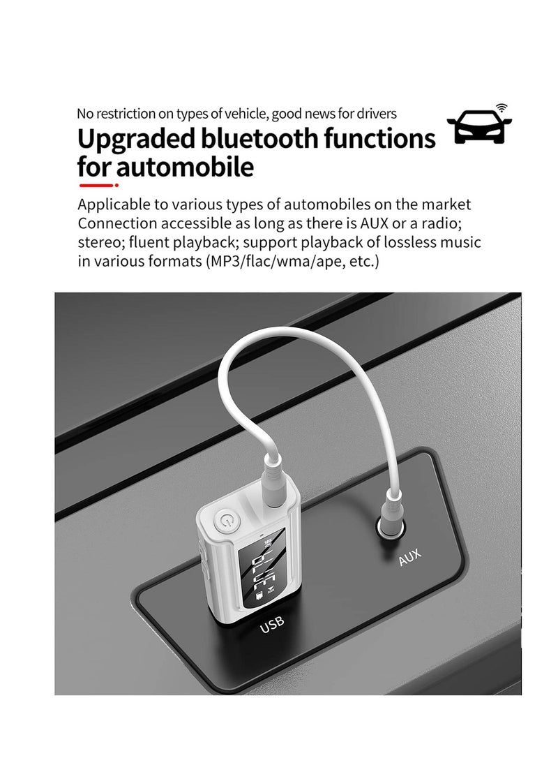 USB Bluetooth Transmitter Receiver with LCD Screen, 3 in 1 Bluetooth 5.0 Transmitter and Receiver Support TF Card & FM Transmit, 3.5mm Bluetooth Adapter for PC, TV, Headphones and Car - Image 2