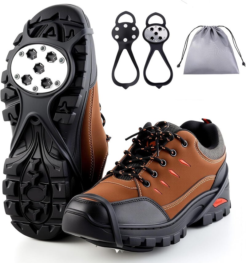 LACE INN 2 Pairs Non Slip Gripper Spike, Ice Grippers Traction Cleats Snow Shoe Spikes Grips Crampons with 10 Steel Studs Cleats - Image 1