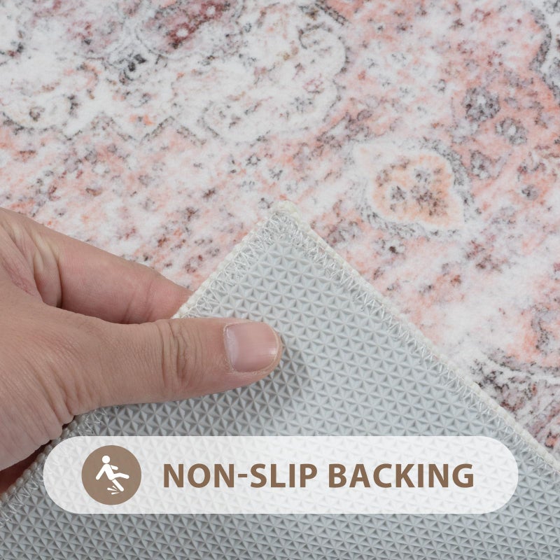 Uphome Boho Bathroom Rugs, Distressed Farmhouse Blush Pink Bath Mat, Comfy Velvet Small Bath Rugs Non Slip Washable, Vintage Oriental Toilet Rug for Sink Shower Vanity, 18x26 inch - Image 3