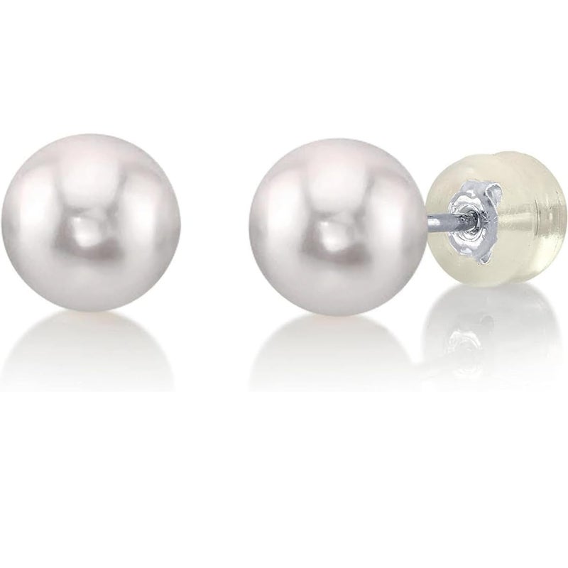 The Pearl Source أقراط اللؤلؤ المصدر لؤلؤ أكويا الياباني الأبيض الحقيقي للنساء - أقراط لؤلؤ من الذهب عيار 14 قيراط | أقراط مضادة للحساسية مع لؤلؤ مزروع حقيقي، 4.5-5.0 مم - Image 1