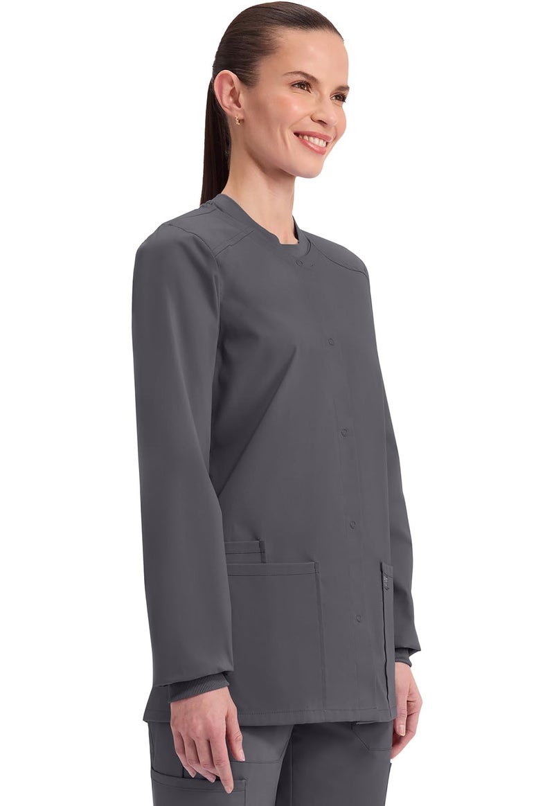 Cherokee Scrub for Women Snap Front Jacket with 3 Pockets, Fade Resistant, 2-Way Stretch, Soft & Durable Fabric - WW340, L, Pewter - Image 5
