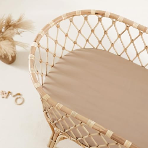 GRSSDER Stretchy Ultra Soft Fitted Bassinet Sheet 2 Pack, Universal Fit for Bassinets Baby Cradle Moses Basket Oval Rectangle Mattress Safe and Snug, Jersey Bassinet Sheets for Baby, Tan & Brown - Image 2