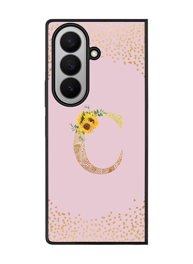 For Samsung Galaxy Z Fold7 Case,Slim fit Camera Protection, Shockproof Thin Phone cover  - Custom Floral Monogram - C  (Pink )