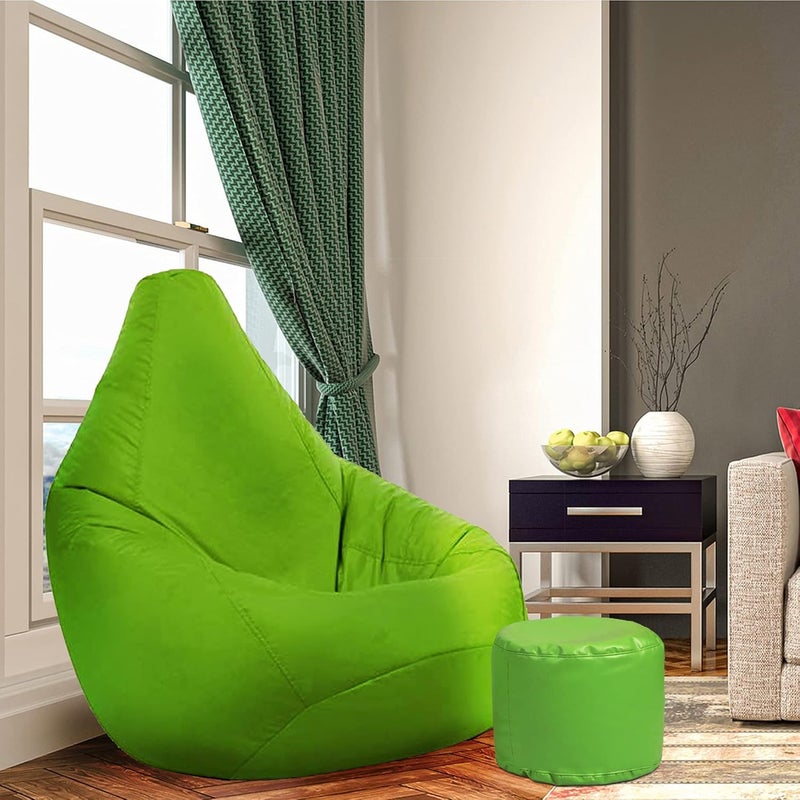 Generic LEXAVI Brand XXXL Combo Prefilled Bean Bag with Footstool Filled with Beans Green  - Image 1