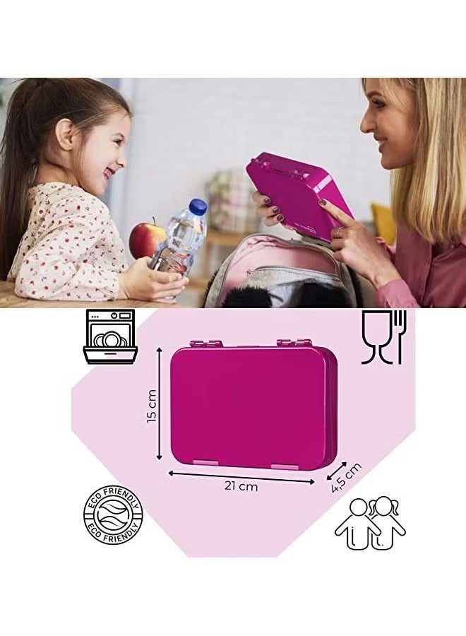 Arabest Lunch Box Kids, Bento Box Adult Lunch Box, 4/6 Compartment Bento Lunch Box, Food Containers for School/Work/Travel/Picnic, Leak-Proof, Reusable ,BPA-Free ,Microwave Dishwasher Plastic Pink 21 cm x 15 cm x 4.5 cm  - Image 4