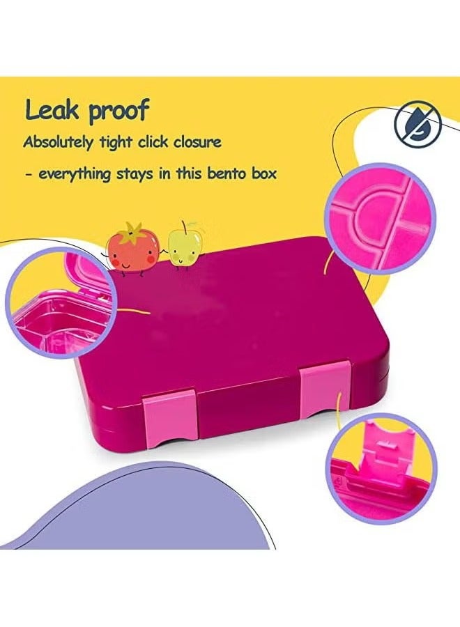 Arabest Lunch Box Kids, Bento Box Adult Lunch Box, 4/6 Compartment Bento Lunch Box, Food Containers for School/Work/Travel/Picnic, Leak-Proof, Reusable ,BPA-Free ,Microwave Dishwasher Plastic Pink 21 cm x 15 cm x 4.5 cm  - Image 2