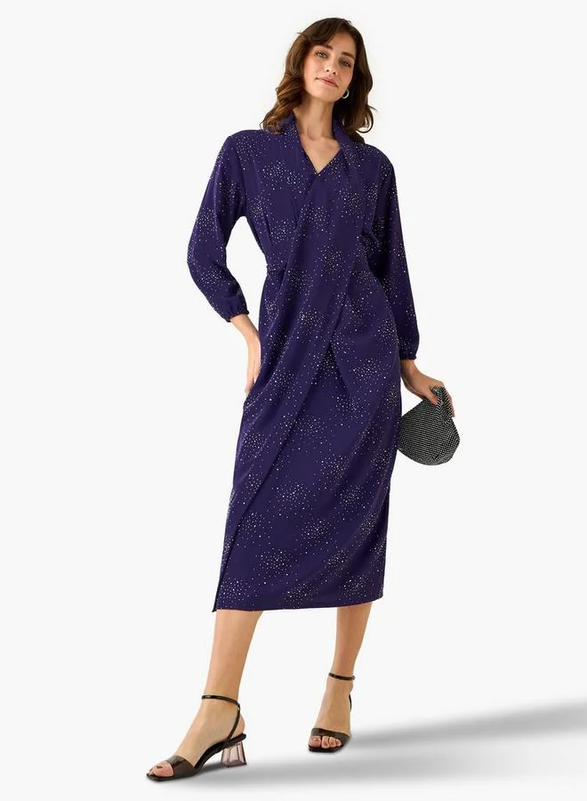 ايكونيك Iconic Wrap Midi Dress with Draped Pattern