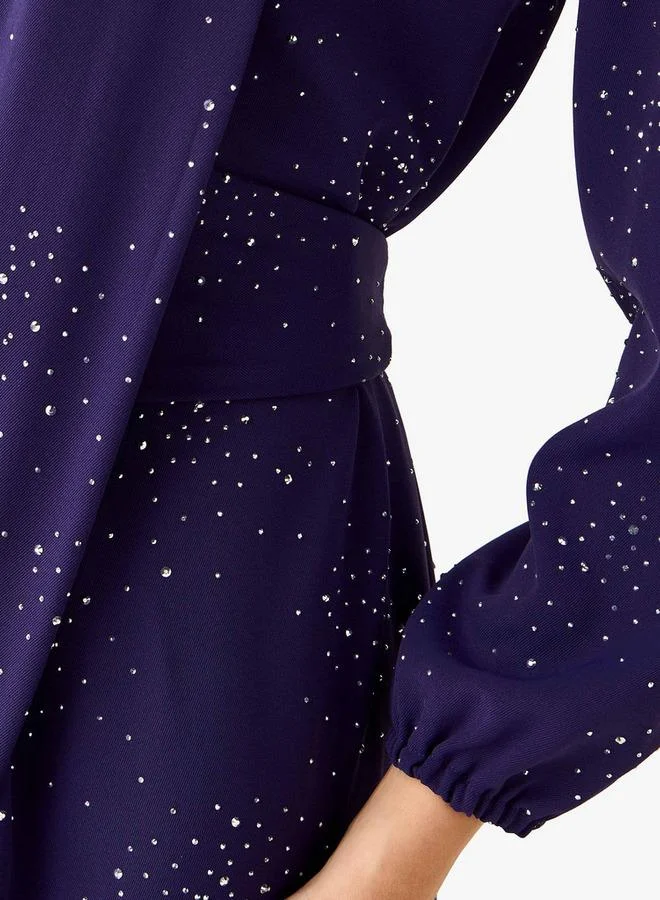 Iconic PURPLE Iconic Wrap Midi Dress with Draped Pattern for Women | Best Price UAE