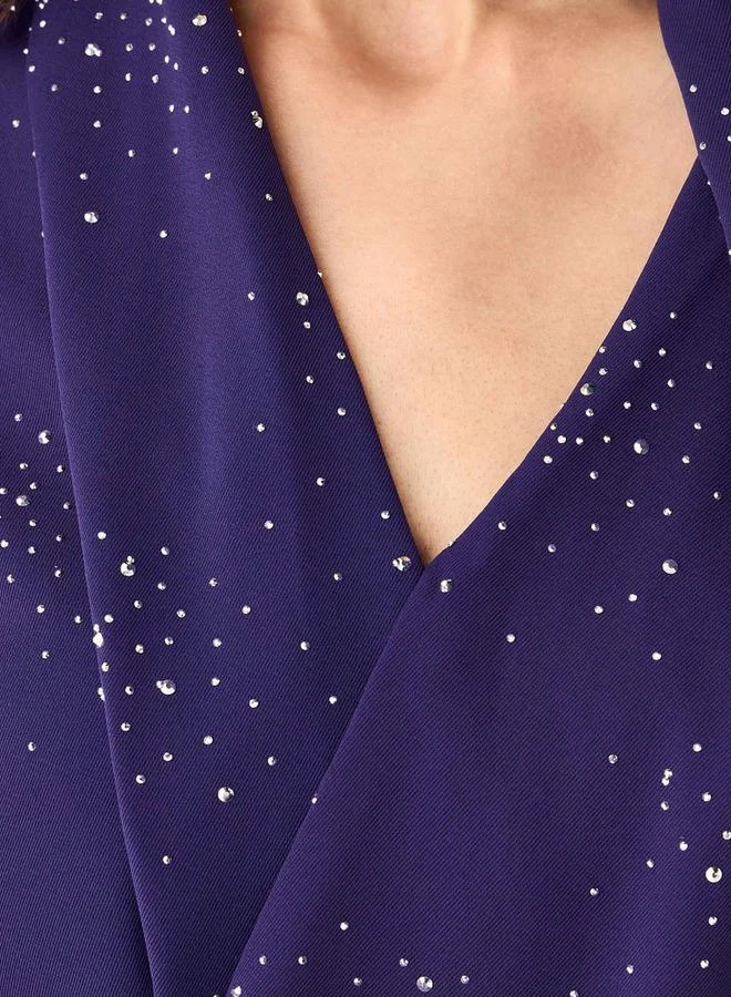 Iconic PURPLE Iconic Wrap Midi Dress with Draped Pattern for Women | Best Price UAE