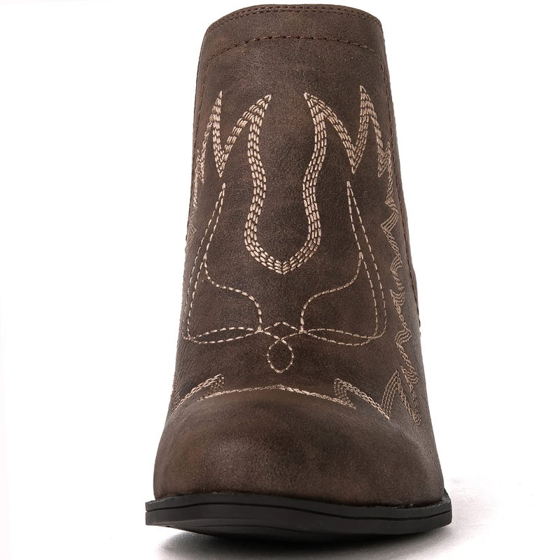 GLOBALWIN Cowboy Boots For Women Western Style Comfortable Pull On Short Brown Ankle Cowgirl Boots Low Heel Size 7M - Image 4