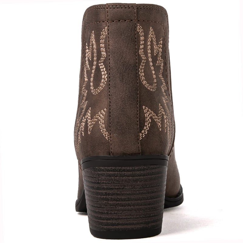 GLOBALWIN Cowboy Boots For Women Western Style Comfortable Pull On Short Brown Ankle Cowgirl Boots Low Heel Size 7M - Image 5