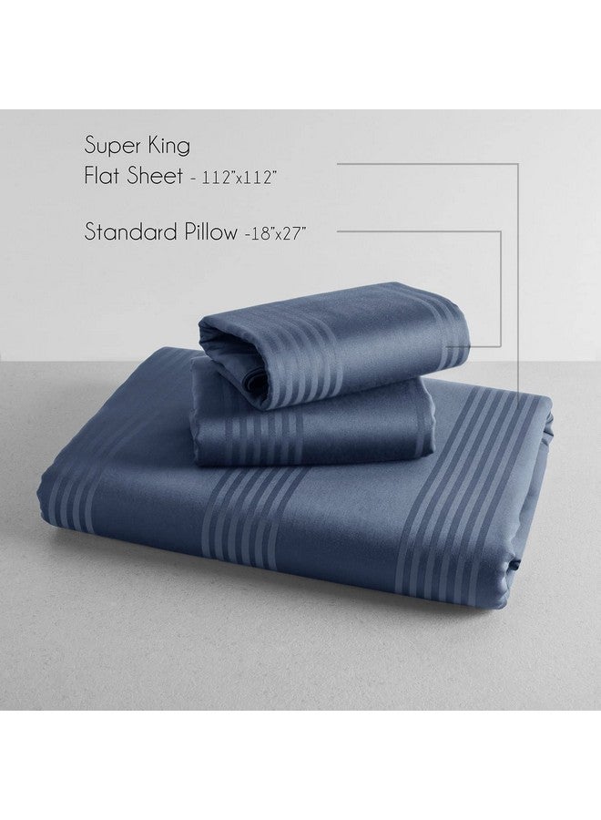 SPREAD SPAIN Cotton Bedsheet & Pillow Cover Set - Blue | Striped Design & 450 TC Barcode Super King Size Bedsheet - 112X112 Inch With 2 Pillow Covers - 18 X 27 Inch Each | Blue - Image 3