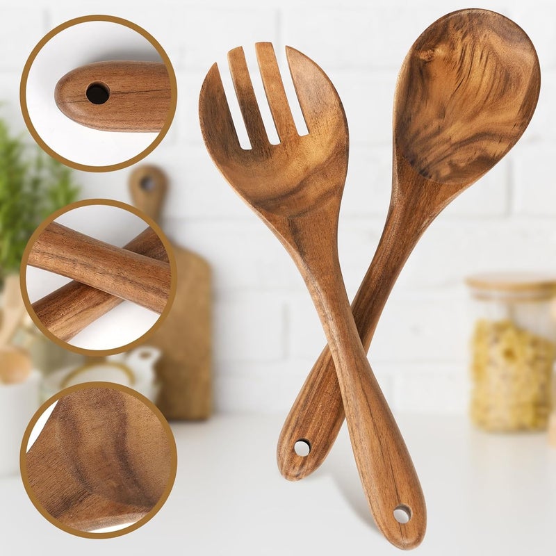 MYRAINBOW Salad Tongs, Wooden Spoons, Salad Tongs for Serving, 10-inch Serving Utensils Set Salad Servers Set Kitchen Cooking Utensil - Image 2