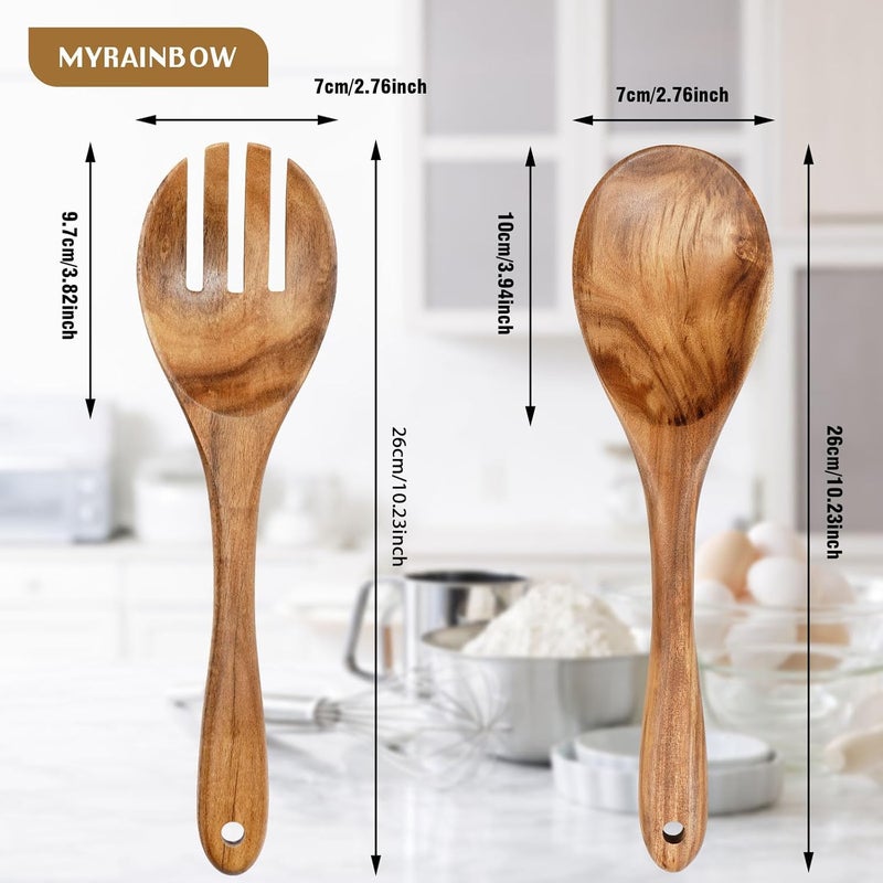 MYRAINBOW Salad Tongs, Wooden Spoons, Salad Tongs for Serving, 10-inch Serving Utensils Set Salad Servers Set Kitchen Cooking Utensil - Image 4