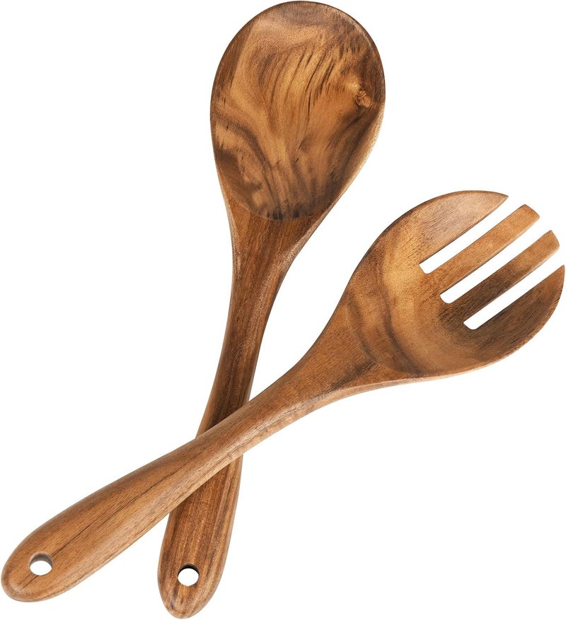 MYRAINBOW Salad Tongs, Wooden Spoons, Salad Tongs for Serving, 10-inch Serving Utensils Set Salad Servers Set Kitchen Cooking Utensil - Image 1