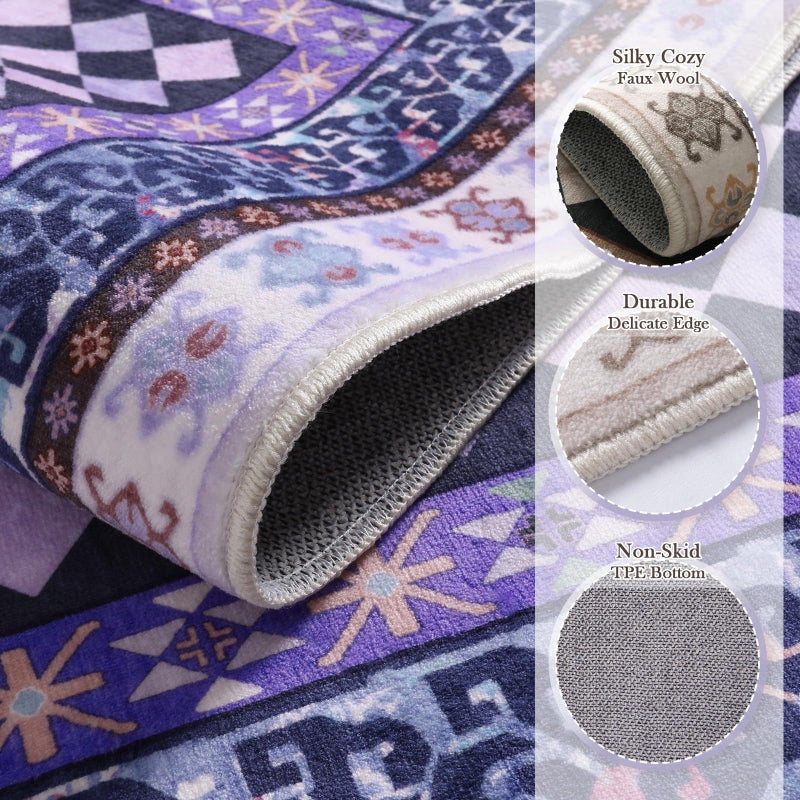 Wonnitar Checkered 6x9 Area Rugs for Living Room, Washable Trellis Rugs for Bedroom Girls, Non Slip Low Pile Soft Funky Checked Throw Carpet for Dorm Dining Room Home Decor (Purple,6x9) - Image 4