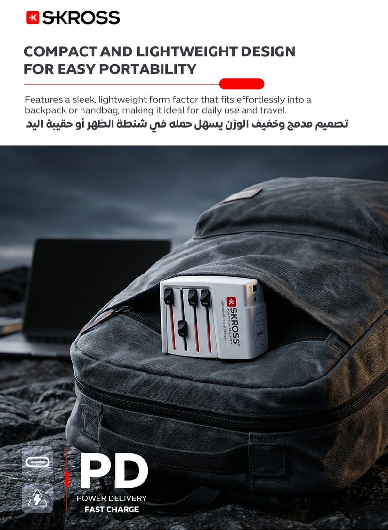 سكروس فيش سفر مع كيبل شحن تايب سي. فيش كهرباء بقوة 65 واط وبمنفذين شحن(شاحن تايب سي& يو اس بي). محول كهرباء يدعم الشحن السريع PD. شاحن لابتوب يدعم الاجهزة التي تدعم منفذ التايب سي. محول سفر متعدد الاستخدامات وباعلاء انظمة الحماية ضد الجهد العالي. فيش جداري عالمي متوافق مع جميع مقابس دول العالم. - Image 4