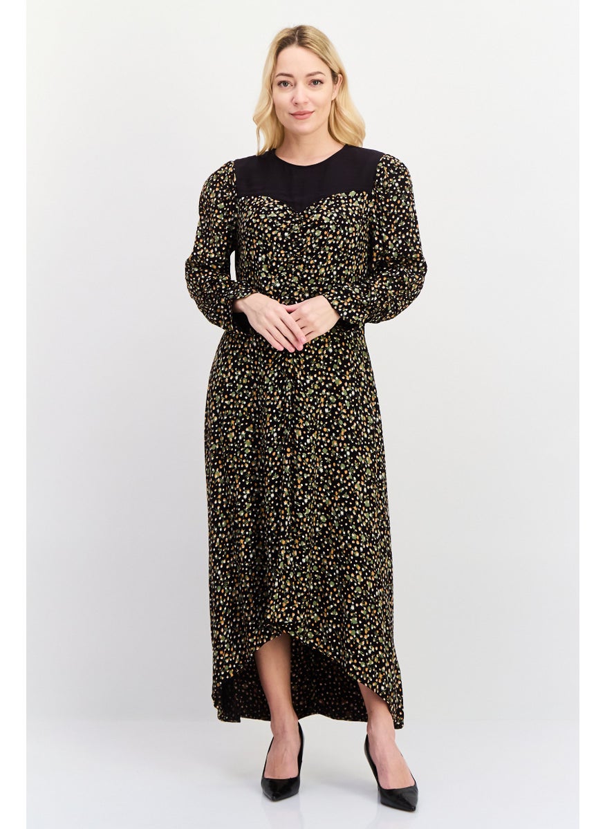 Scotch & Soda Women Floral Print Midi Causal Dress, Black Combo  - Image 1