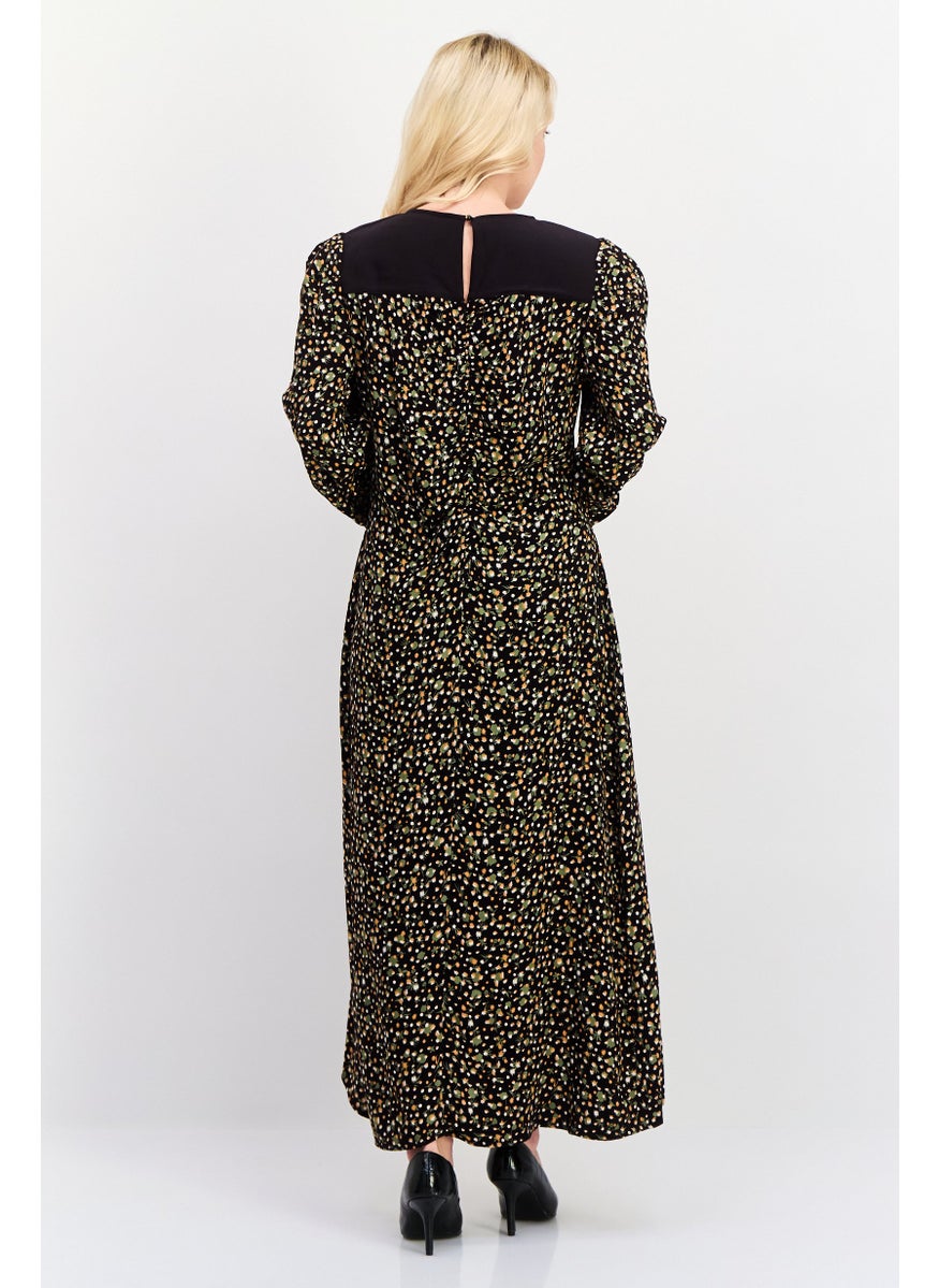 Scotch & Soda Women Floral Print Midi Causal Dress, Black Combo  - Image 2
