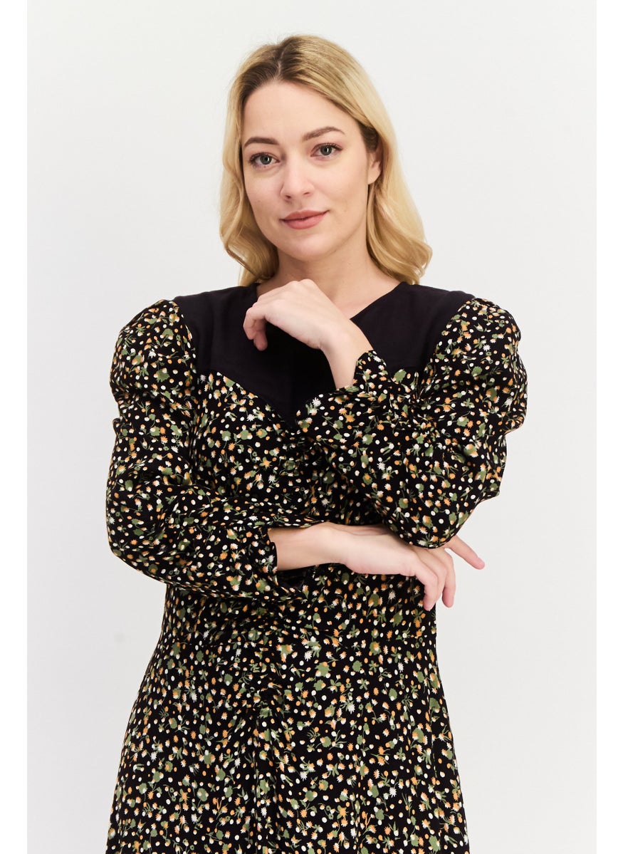 Scotch & Soda Women Floral Print Midi Causal Dress, Black Combo  - Image 3