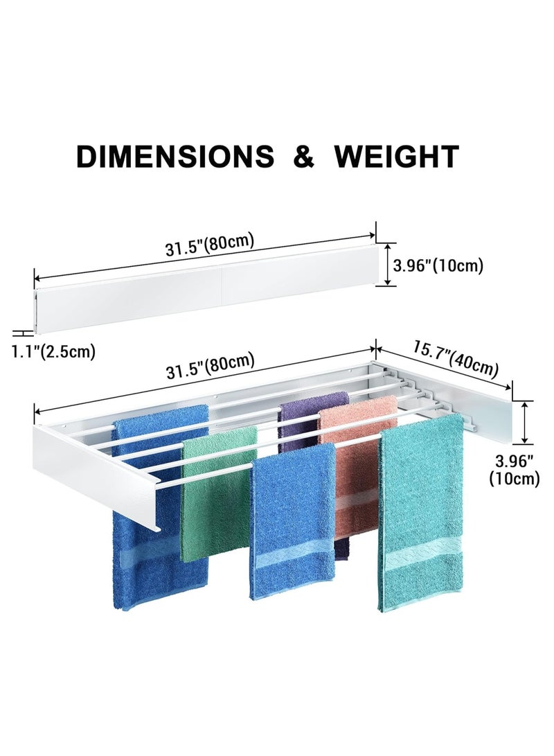 Relex Wall Mounted Drying Rack, Foldable Wall Mount Laundry, Retractable Drying Rack, Clothes Drying Rack for Indoor & Outdoor Organization, 100% Aluminum Rods, 5 Rods (White) - Image 2