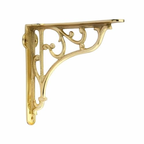 GHAR DWAR Metal Handcrafted Shelf Bracket for Floating Shelves L Angle Decorative L Shaped Corner Brace Joint Heavy Duty Wall Mounted Shelf Supporter Brace Holder (Gold, Pack of 2) - Image 5