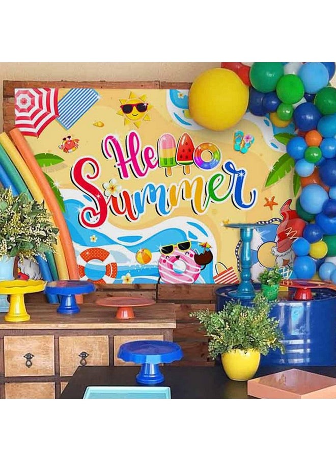 Mocsicka Mocsicka Hello Summer Banner Summer Hawaiian Beach Backdrop Hawaiian Tropical Holiday Luau Beach Party Decorations 70.8 x 43.3 Inch  - Image 2