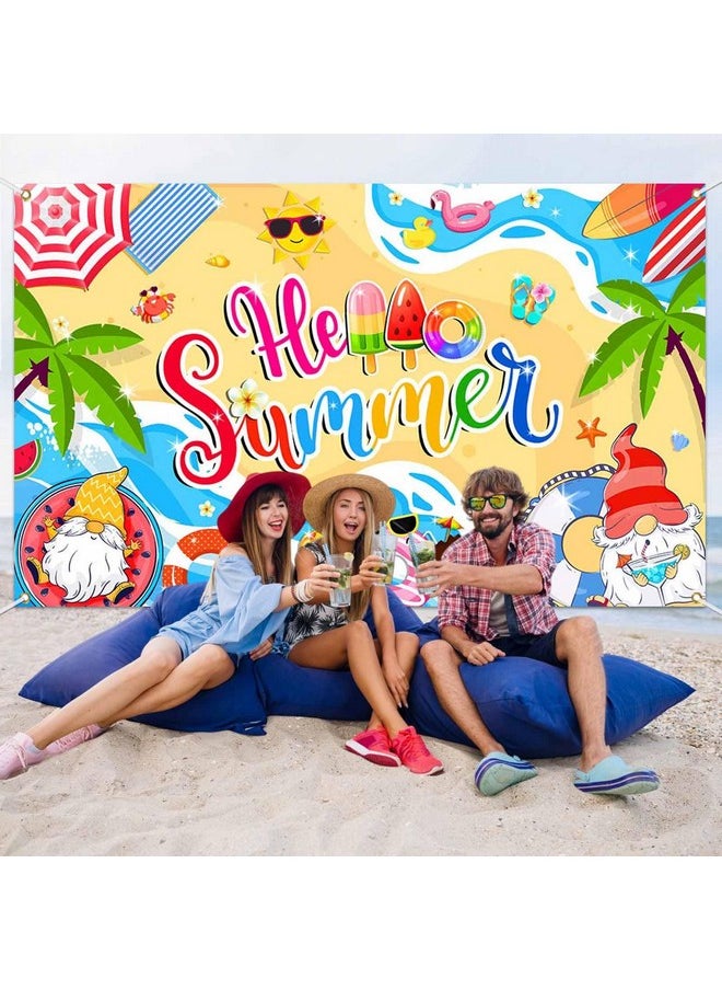 Mocsicka Mocsicka Hello Summer Banner Summer Hawaiian Beach Backdrop Hawaiian Tropical Holiday Luau Beach Party Decorations 70.8 x 43.3 Inch  - Image 3