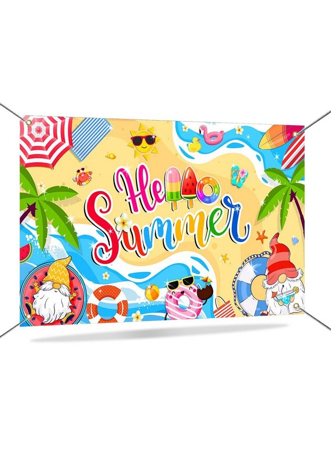 Mocsicka Mocsicka Hello Summer Banner Summer Hawaiian Beach Backdrop Hawaiian Tropical Holiday Luau Beach Party Decorations 70.8 x 43.3 Inch  - Image 1