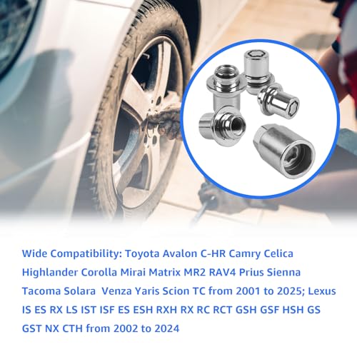 Sousery 00276-00900 Wheel Lock Lug Nuts Set,M12x1.5 Anti-Theft Locking Lug Nuts for 2001-2025 Toyota Camry Lexus Avalon C-HR Celica Highlander Corolla Matrix Mirai MR2 Sienna Solara Tacoma Venza RAV4 Yaris - Image 3