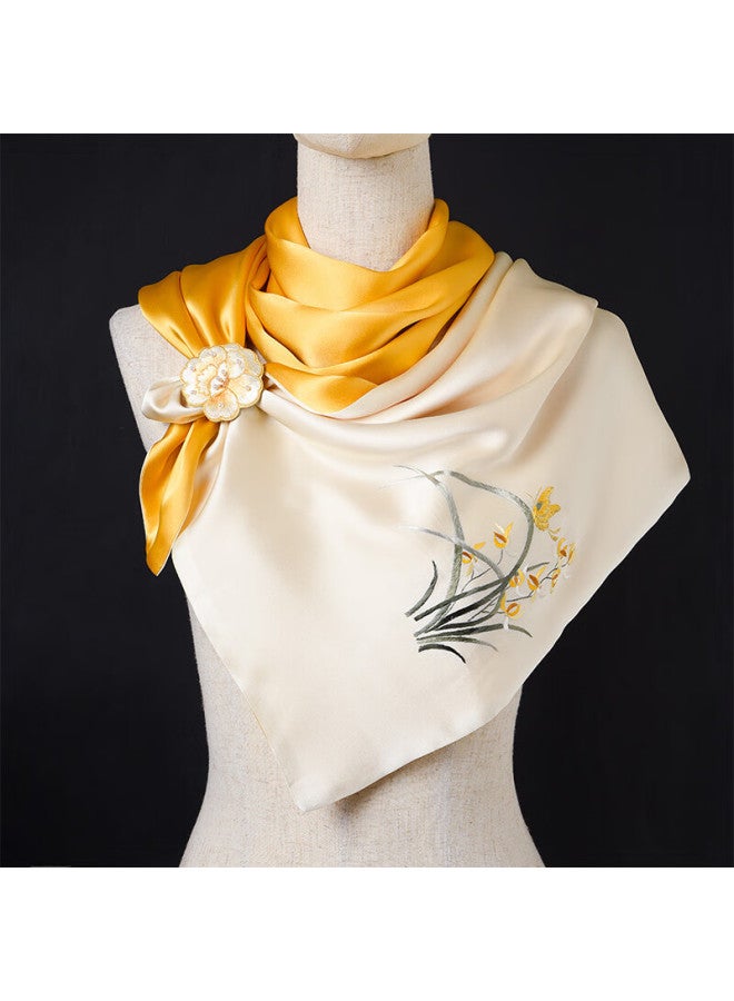 Hang Silk House Hangsi Mansion Suzhou Embroidery Silk Scarf Mulberry Silk Embroidered Flower Gift Box For Elderly Mother's Birthday Mother's Day Gift Women's High-end Orchid Heart - Image 2