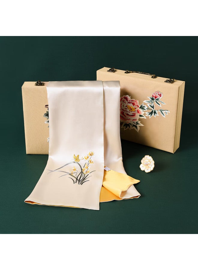Hang Silk House Hangsi Mansion Suzhou Embroidery Silk Scarf Mulberry Silk Embroidered Flower Gift Box For Elderly Mother's Birthday Mother's Day Gift Women's High-end Orchid Heart - Image 4