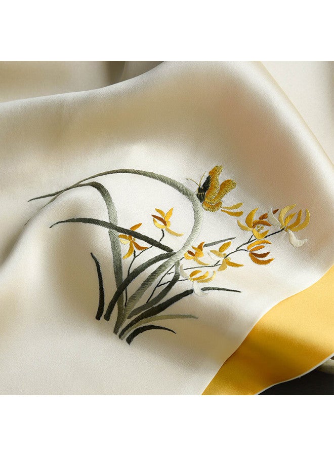 Hang Silk House Hangsi Mansion Suzhou Embroidery Silk Scarf Mulberry Silk Embroidered Flower Gift Box For Elderly Mother's Birthday Mother's Day Gift Women's High-end Orchid Heart - Image 5