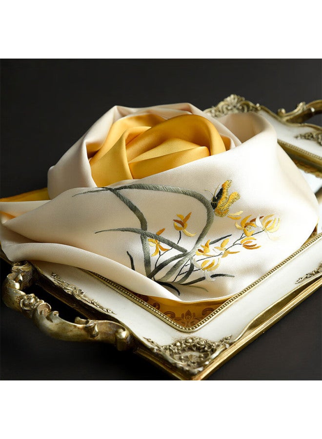 Hang Silk House Hangsi Mansion Suzhou Embroidery Silk Scarf Mulberry Silk Embroidered Flower Gift Box For Elderly Mother's Birthday Mother's Day Gift Women's High-end Orchid Heart - Image 3