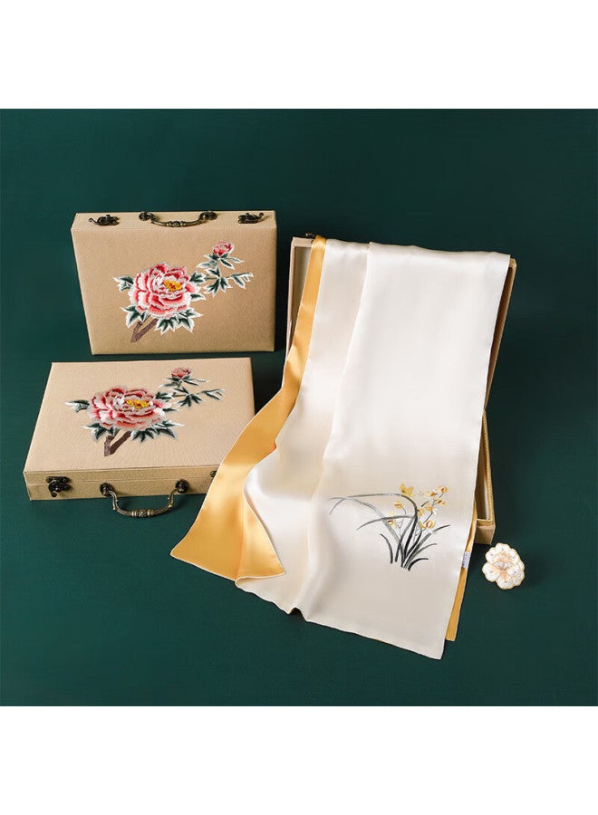 Hang Silk House Hangsi Mansion Suzhou Embroidery Silk Scarf Mulberry Silk Embroidered Flower Gift Box For Elderly Mother's Birthday Mother's Day Gift Women's High-end Orchid Heart - Image 1