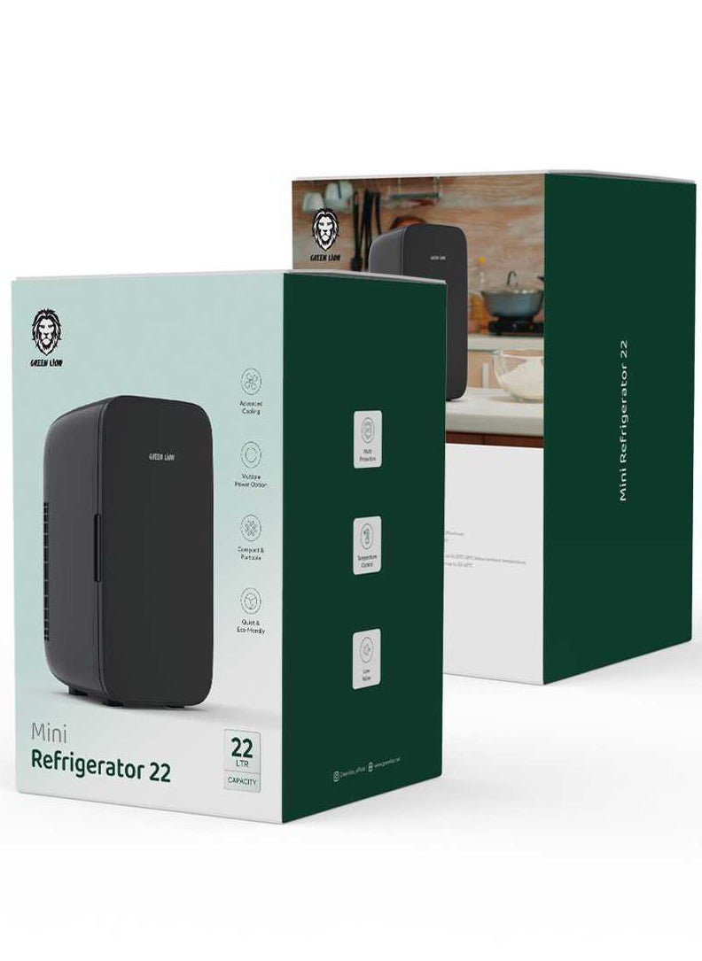 GREEN LION - Mini Refrigerator 22L 65W / Compact & Portable / Multiple Power Option / Advanced Cooling / Multi Protection / Temperature Control / Low Noises / Removable Door Basket and shelf / Energy Saving - Black - Image 1