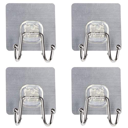 HOKIPO Stainless Steel Magic Sticker Series Strong Adhesive Hooks For Walls 5Kg, Pack Of 4 (Model - Ar3172),Clear - Image 1