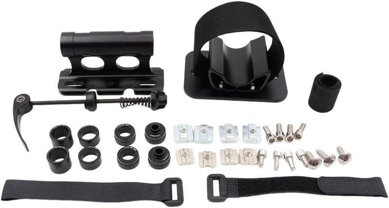 Black, bicycle front and rear wheel roof fixing bracket, quick removal through shaft front fork fixing seat, front fork bracket + 8 screws + 2 straps + 1 quick removal + rear wheel bracket - Image 1
